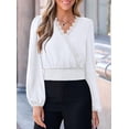 thumbnail image 6 of PRETTYGARDEN Women's Business Casual V Neck Wrap Blouse Lace Trim Soft Crop Tops, Smocked Waist Long Sleeve Shirts, Dressy Casual Office Work Going Out Outfits, Fall Clothes, 6 of 9