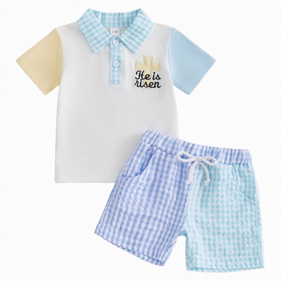 kpoplk 2Pcs Baby Boy Easter Outfits Short Sleeve Todder Easter Bunny Carrot Embroidery T-Shirt Shorts Clothes Set Size 12-18 Months,Light Yellow