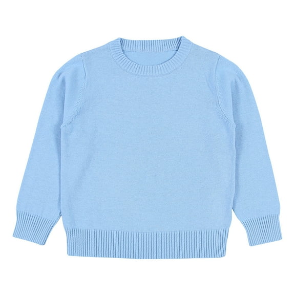 Eltusu Boys Winter Sweaters, Cotton Long Sleeve Solid Color Warm Kids Tops Light Blue Size 8 T