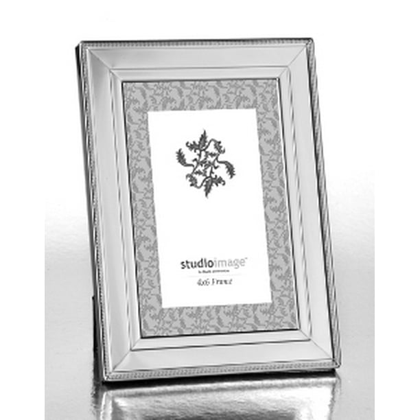 4x6 Polished Silver-plated Beaded Picture Photo Frame Standing 