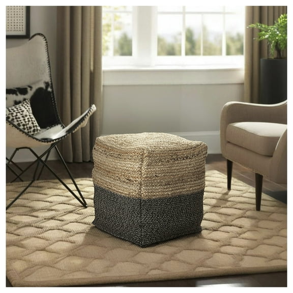 Signature Design by Ashley Sweed Valley Braided Pouf Ottoman, Black and Natural