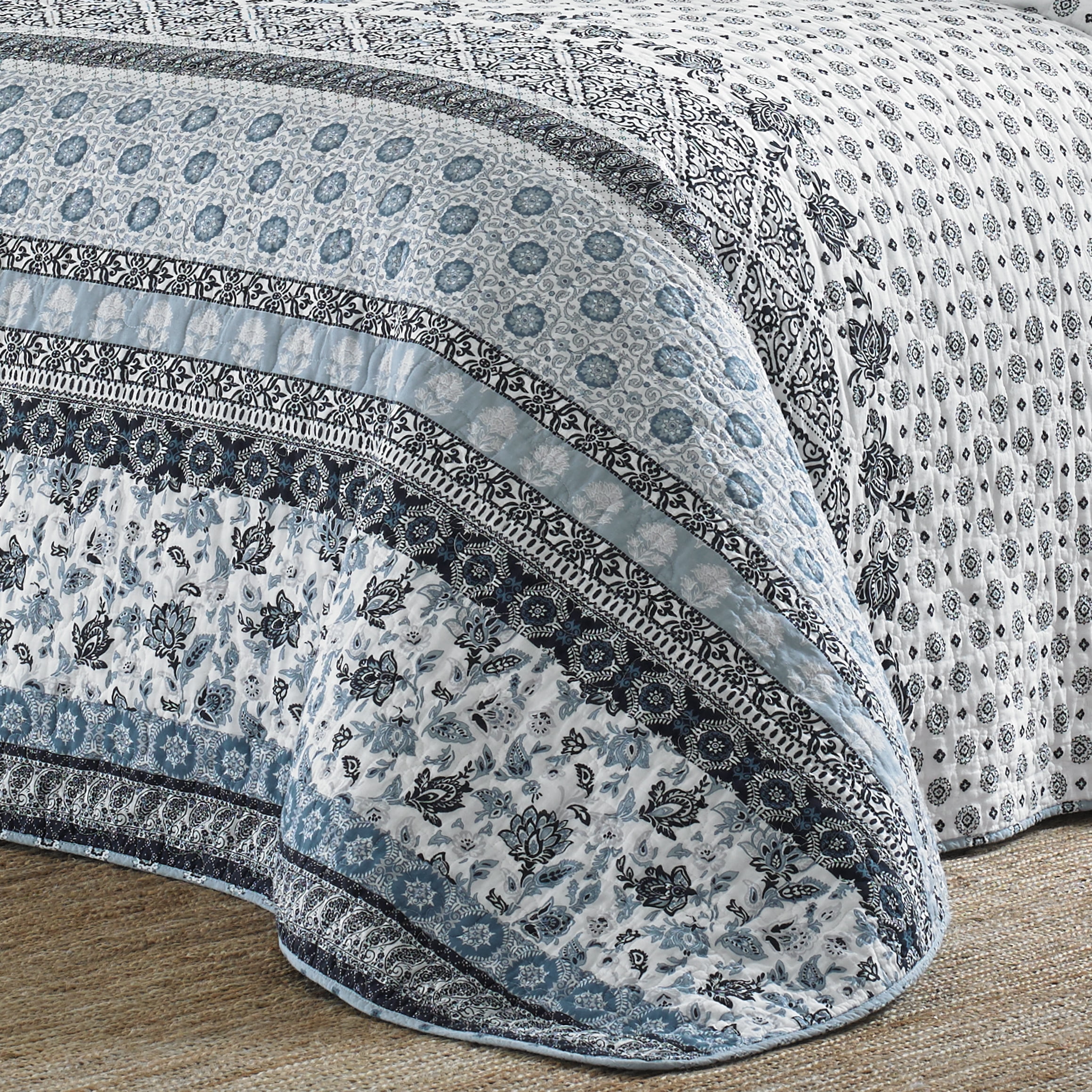 Stone Cottage Bexley Block Print Cotton Reversible 2 Piece Twin Quilt Set
