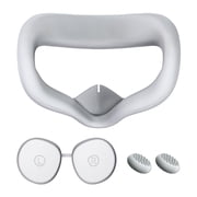 VR Face Cover and Lens Cover Compatible with Meta Quest 3S, Waterproof Silicone Face Pad Mask & Face Cushion & Joystick Thumb Grip for VR Headset, Anti-light Leakage-Grey