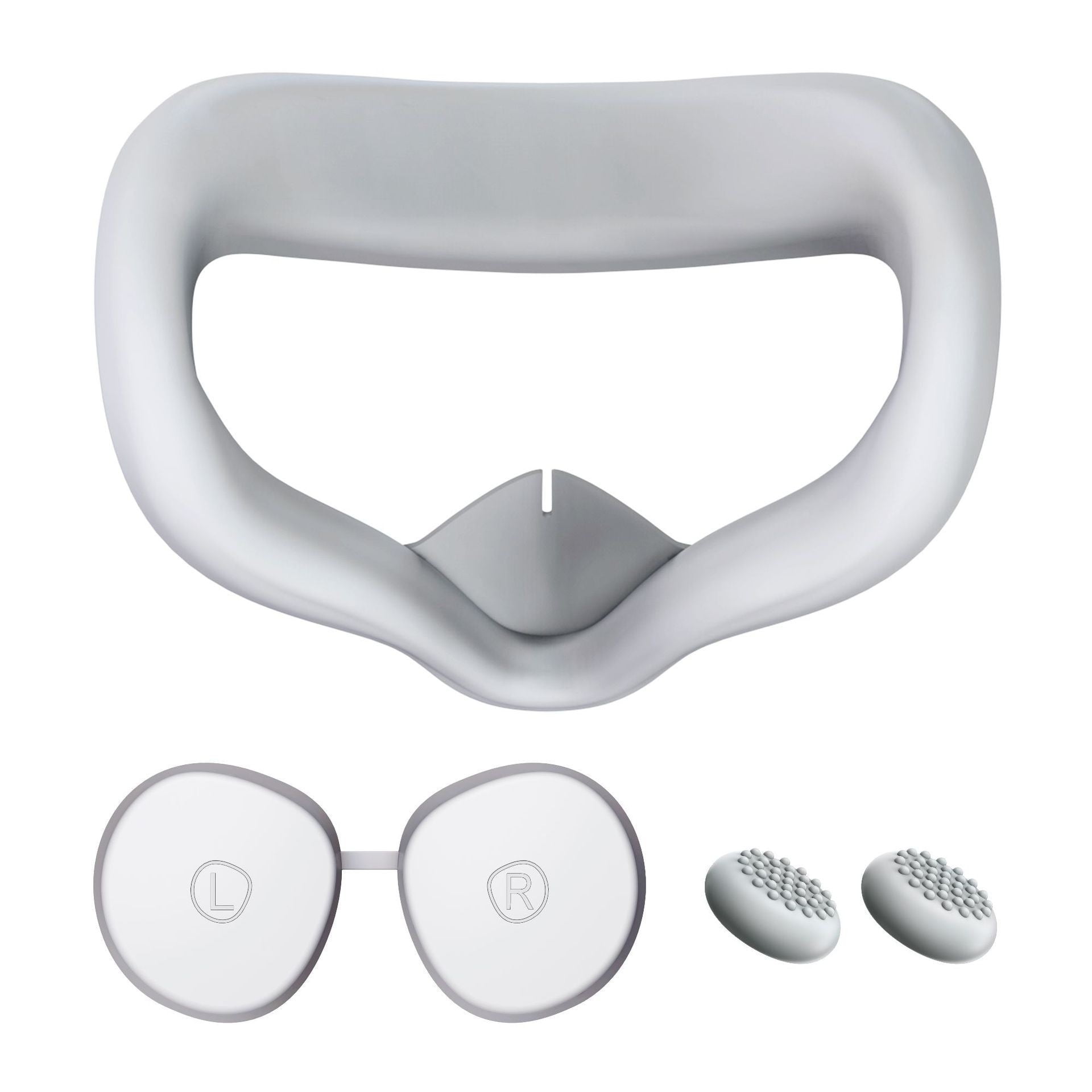 VR Face Cover and Lens Cover Compatible with Meta Quest 3S, Waterproof Silicone Face Pad Mask & Face Cushion & Joystick Thumb Grip for VR Headset, Anti-light Leakage-Grey