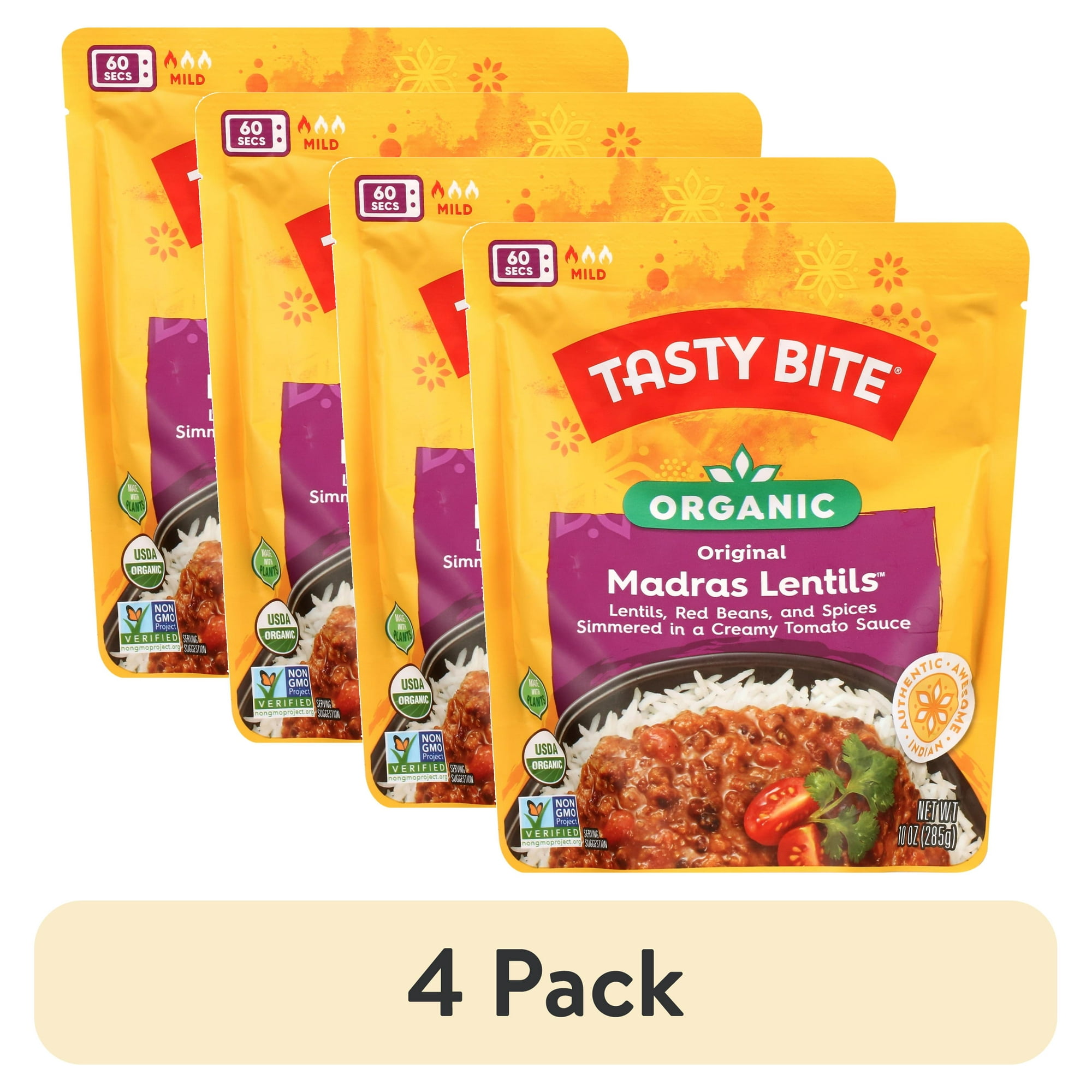 (4 pack) Tasty Bite Organic Madras Lentils 10oz - Savory lentil curry