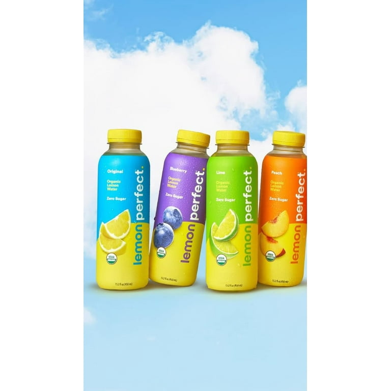 Zero Sugar Organic Lemon Water Variety Pack – 15.2 fl oz Bottles, 15 Count – Peach, Lime, Blueberry, Original