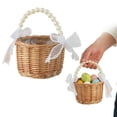 thumbnail image 2 of Wicker Rattan Flower Basket, Small Basket with Pearl Handle, Wedding Decor Basket, Home Decorative Basket, Rustic Storage Basket for Wedding & Home Decor, Flower Arrangements, Gift Giving, 2 of 7