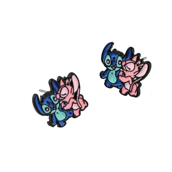 Stitch and Angel Enamel Metal Stud Earrings