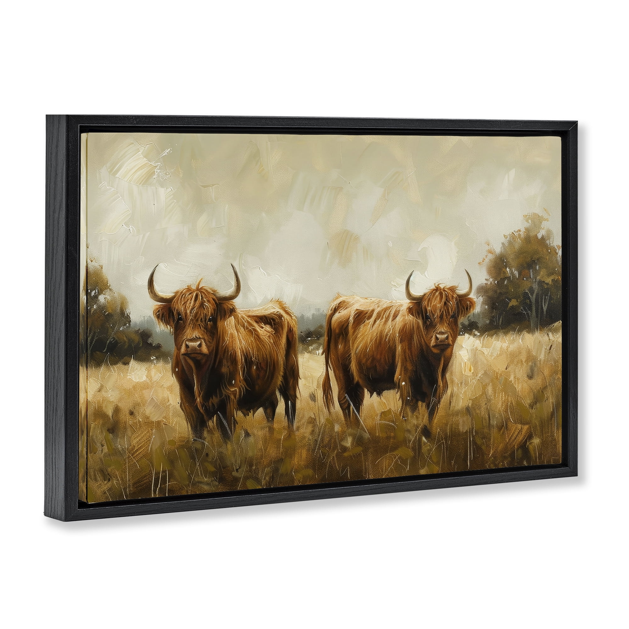 Stupell Industries Couple of Cows Animals & Insects Painting Black Floater Framed Canvas Art Print Wall Art, 31 x 21