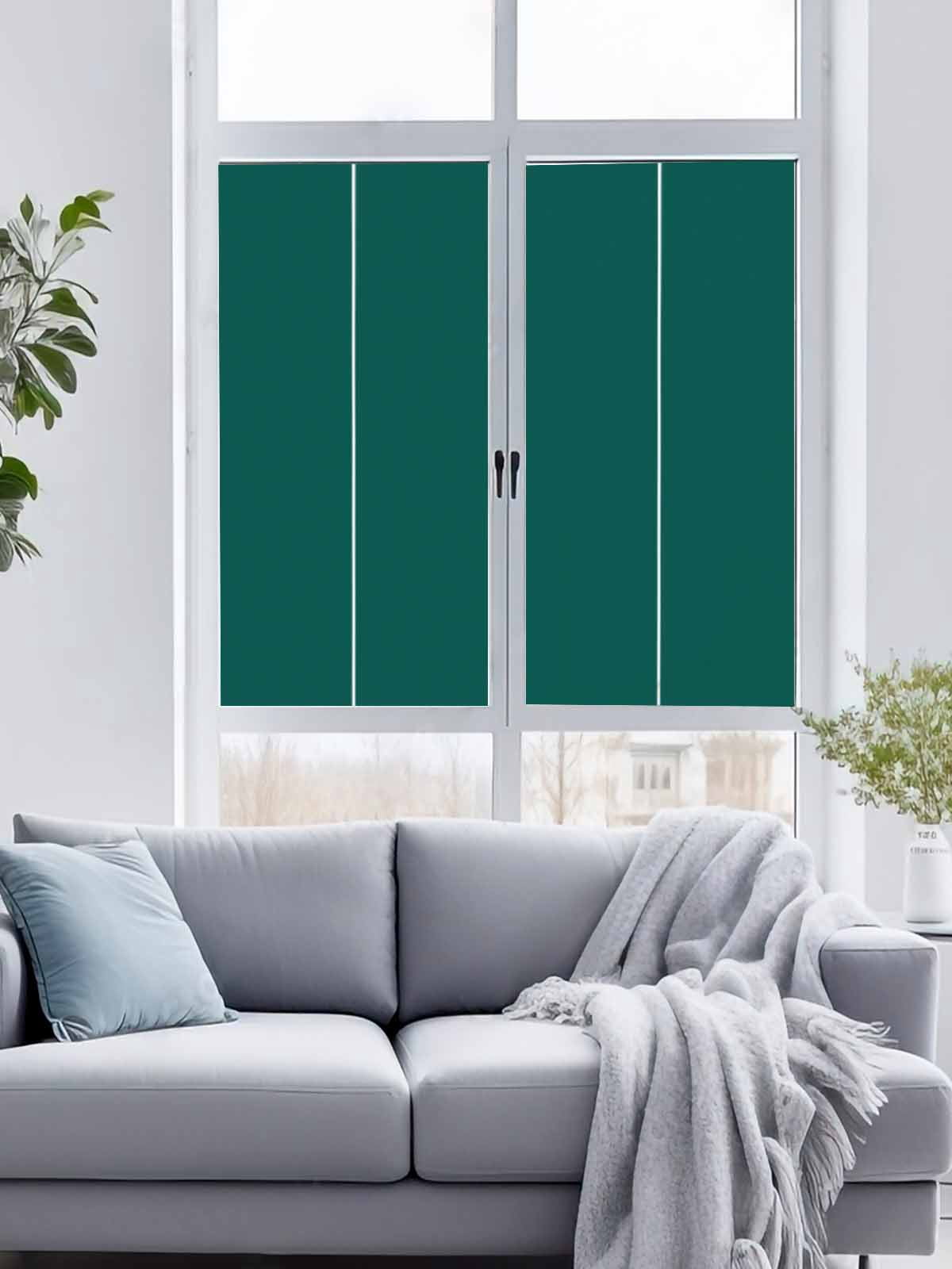 Static Cling Non Adhesive Window Film, Dark Green Window Privacy Film Frosted, Farmhouse Solid Green Color Modern Art Opaque Window Coverings for Small Windows, Home, 17.7 x 39.3 Inches