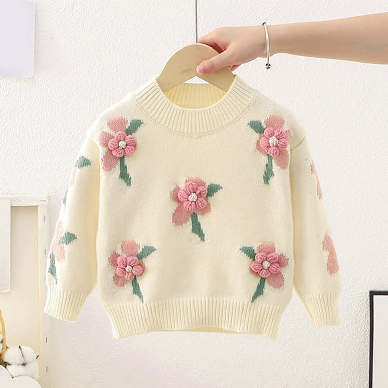 Flower Embroidery Solid Color Round Neck Sweaters Flower Embroidery Solid Color Round Neck Sweaters
