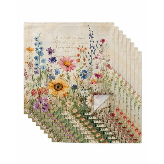 nqOlkjepod Vintage Spring Floral Cloth Napkins Set of 8 Reusable Dinner Napkins, Summer Botanical Watercolor Flowers Cocktail Napkin Washable Table Napkins for Wedding/Party/Baby Shower 20"x20"