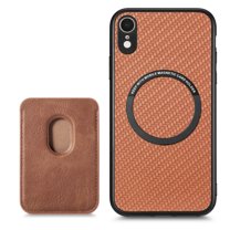 Feishell for iPhone XR Carbon Fibre Texture PU Leather Phone Case with Removable Card Pocket,Compatible with MagSafe Charging,Shockproof Luxury Magnetic Anti-Scratch Slim Phone Case,Brown