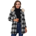 thumbnail image 1 of INSPIRE CHIC Abrigo de invierno de un solo pecho para mujer Gabardina larga a cuadros con capucha Blanco Negro S, 1 of 5