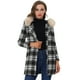 thumbnail image 1 of INSPIRE CHIC Abrigo de invierno de un solo pecho para mujer Gabardina larga a cuadros con capucha Blanco Negro M, 1 of 5