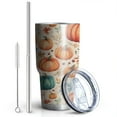 thumbnail image 2 of 30oz Fall Pumpkins and Leaves Pattern Tumblers Stainless Steel Tumbler with Lid and Straw,Vacuum Insulated Double Wall Travel Tumbler Cups Mug with Cleaning Brush for Coffee,Tea, 2 of 7