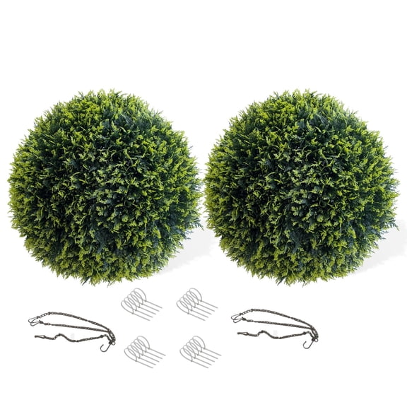 22.8 Inch Topiary Balls Outdoor Set of 2, Artificial Cedar Topiary Balls Garden Spheres Hanging Decorative Balls for Patio Garden and Indoor, Wedding Decoration