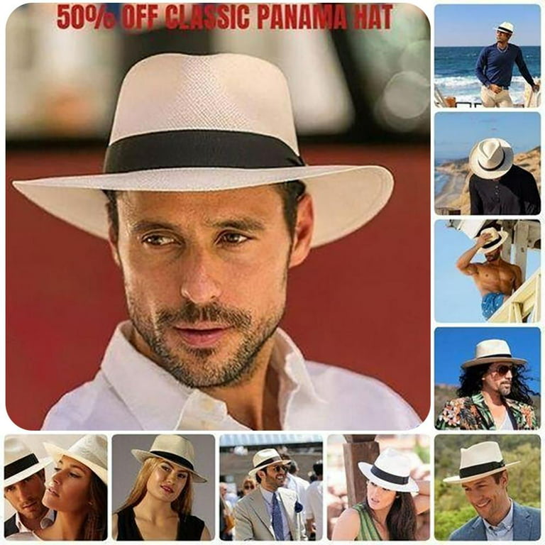Unisex Straw Sun Hat Classic Flat Beach Hat Mens Garden Hat Cowboy Style  Hat UPF 50+ Summer Hat