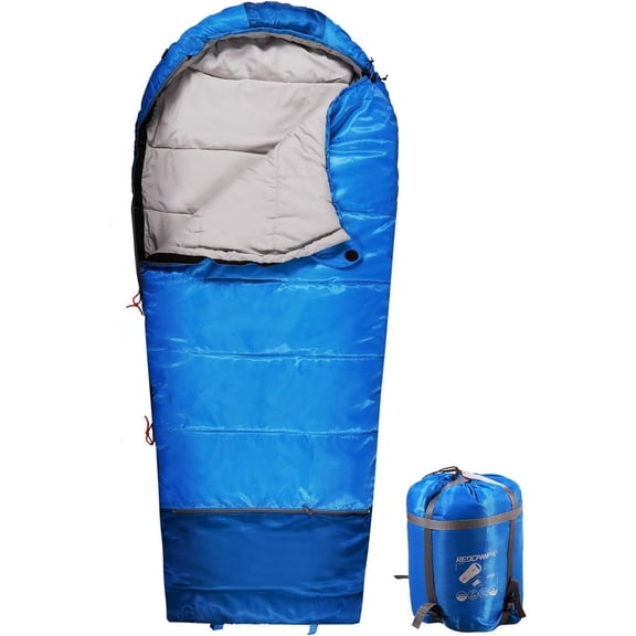 RedSwing Kids Mummy Sleeping Bag for Camping, 3 Season Cold Weather Sleeping Bag Fit Boys,Girls & Teens, Blue with 3.3lbs Filling