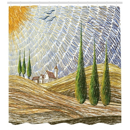 Tuscan Decor Shower Curtain Set Van Gogh Style Italian Valley