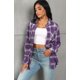 thumbnail image 3 of Camisa de franela a cuadros Keva Molly de manga larga para mujer, color morado XL, 3 of 6