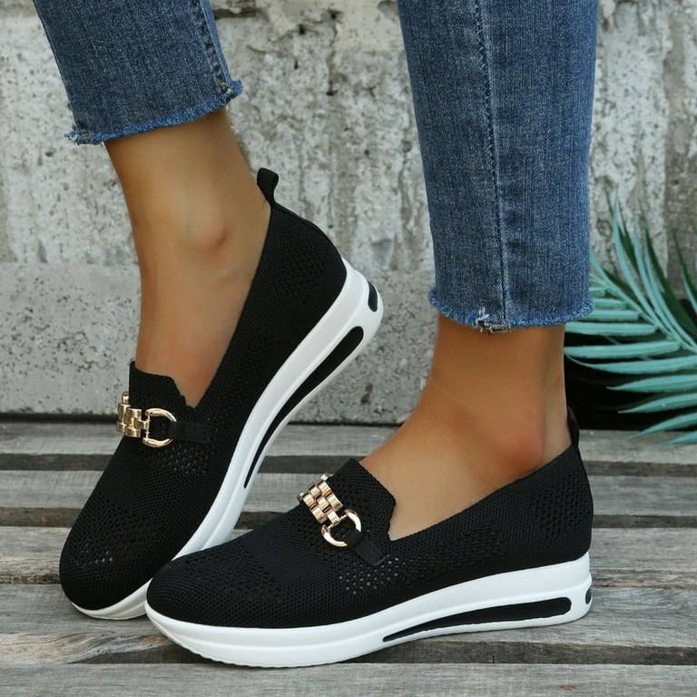 CAICJ98 Women Shoes Women Sneakers Shoes with Arch Support Casual Slip On Comfort Flats Canvas Womens Walking Fall Black