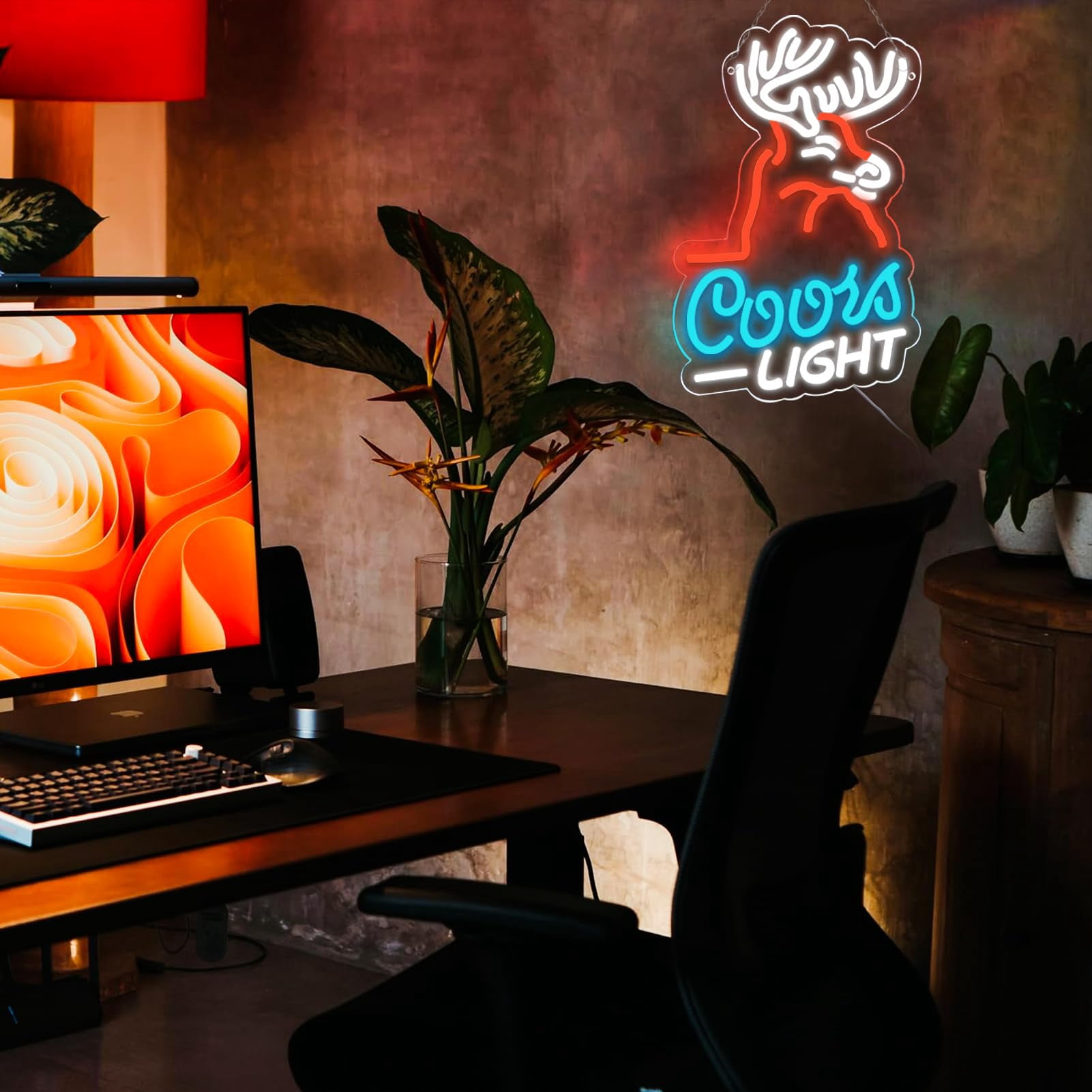 JFLLamp LED Neon Sign Deer Head Shape Vintage Style Multicolor Light Wall Decor Acrylic Backboard Hanging Lamp for Bar Home