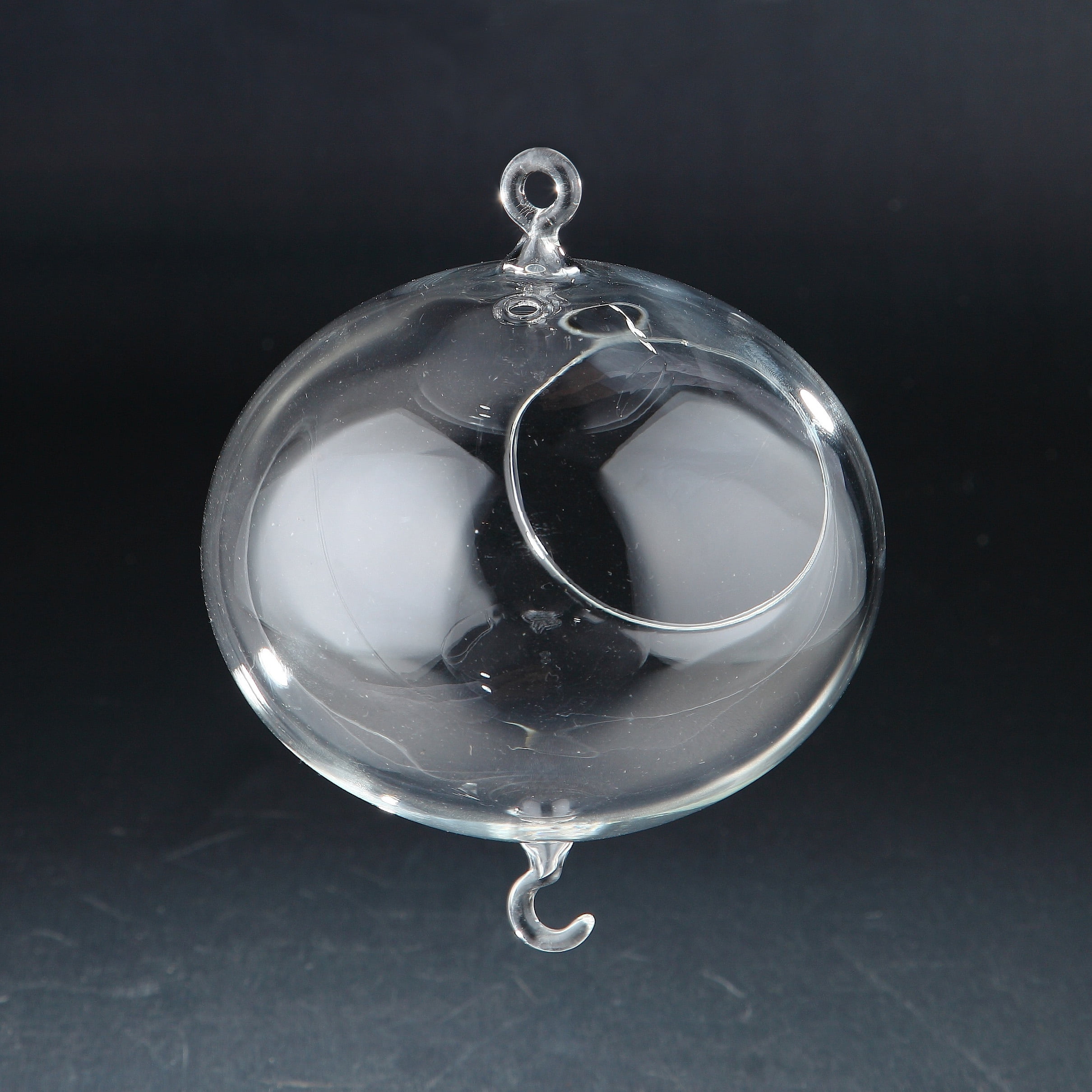 6.5" Clear Solid Hand Blown Hanging Glass Candle Holder