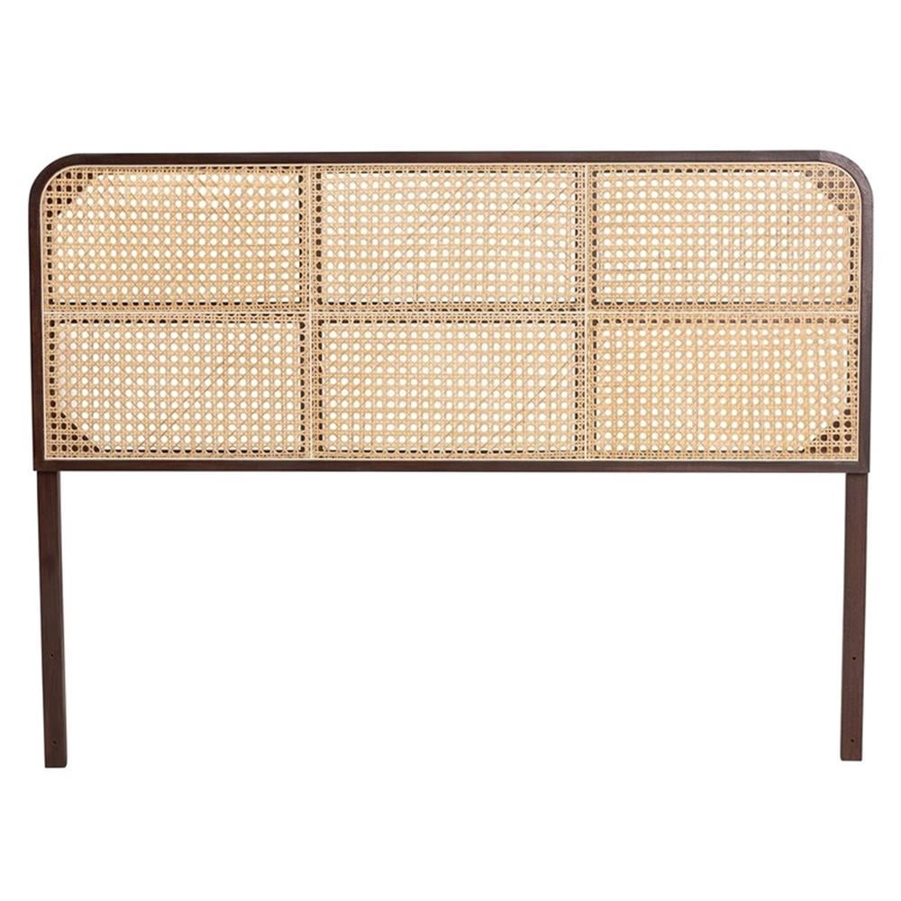 Pemberly Row Dark Brown Bayur Wood and Rattan Queen Size Headboard