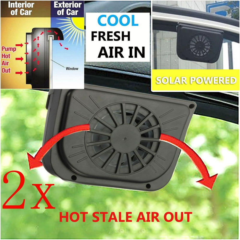 2Pcs Solar Power Car Window Fan Auto Air Vent Cool Fan Cooler