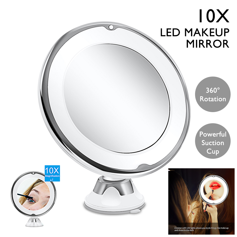 360 Rotatable Cosmetic Makeup Mirror 10x Magnifying Vanity Mirror Bathroom Led Light Wireless For Women Man Walmart Canada