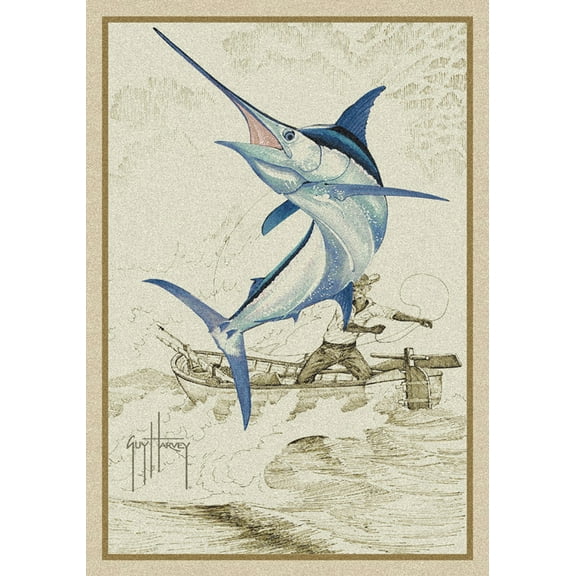 Milliken Ivory Nautical Fin Spear Area Rug Fish On - Aprx 7' 8" x 10' 9"