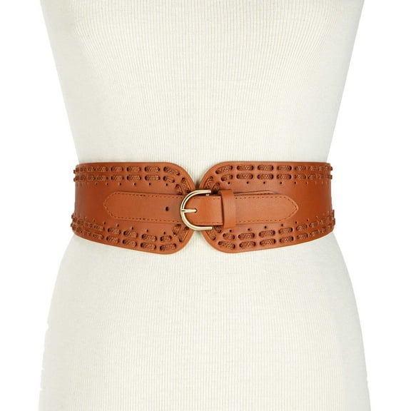INC International Concepts Women’s Laced Stretch Waist Belt, Cognac/Gold, Large / X-Large