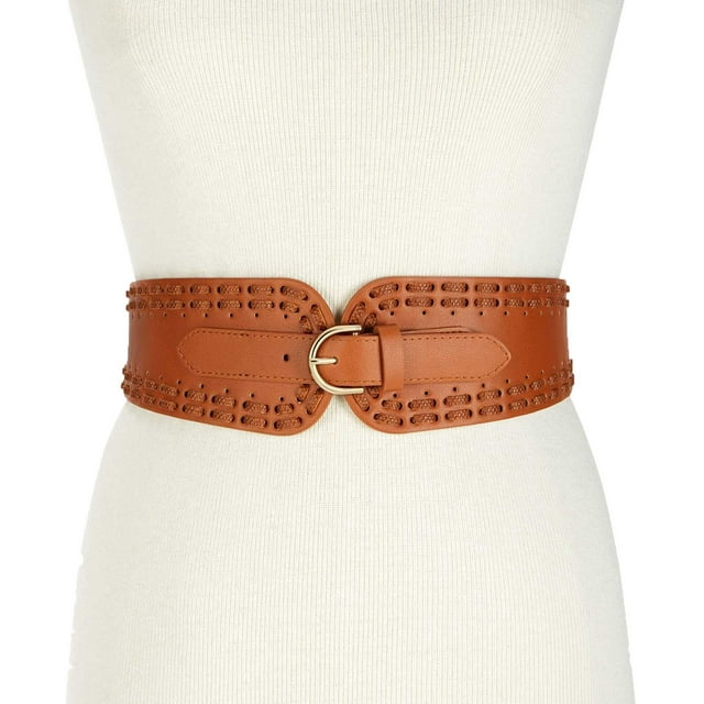 INC International Concepts Women’s Laced Stretch Waist Belt, Cognac/Gold, Small/Medium