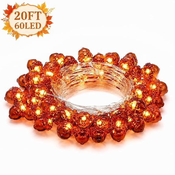 Fall Acorn String Lights, 20 Ft 60 LED Fall Garland Waterproof Battery Operated Fall Decorations for Home Autumn Harvest Thanksgiving Christmas Wedding Birthday