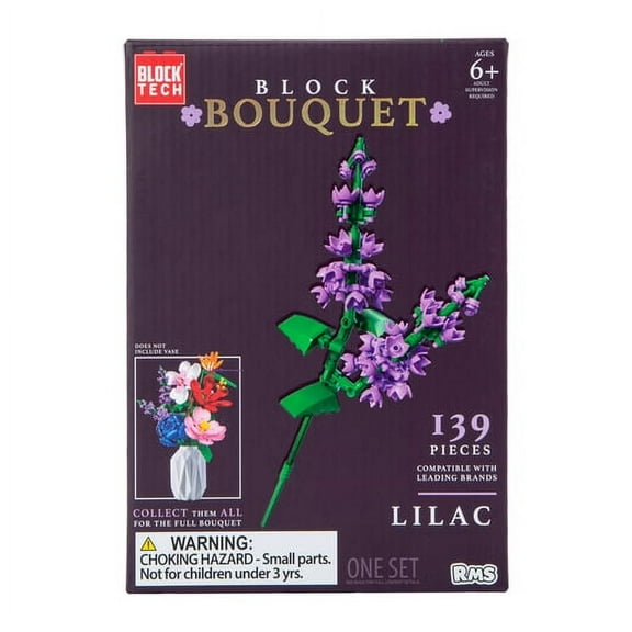 Block Tech Lego Compatible Flower Bouquet - 139 Pieces Lilac Flower