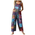 thumbnail image 1 of mono con botones estampado de patchwork de estilo étnico de moda para mujer con pantalones de tirantes azul / 3xl, 1 of 6