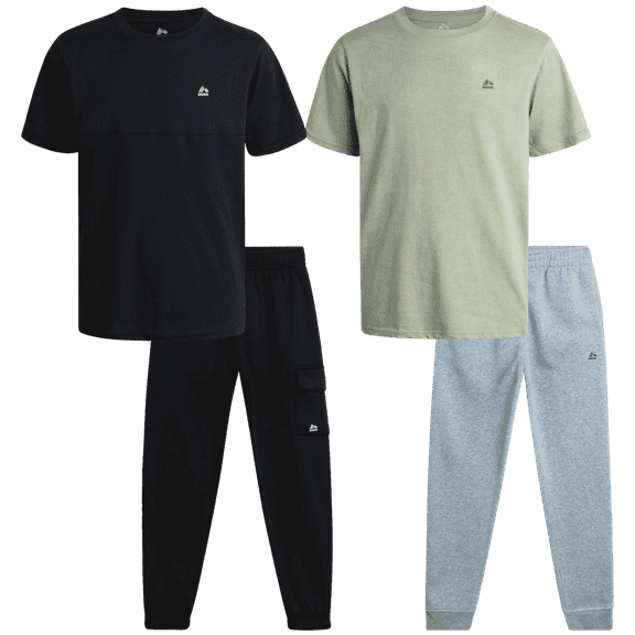 RBX Boys Pants Set - Lightweight Short Sleeve Boys Shirt and Fleece Jogger Sweatpants 4 Piece Set