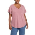 thumbnail image 3 of Jessica Simpson Women's Flutter Sleeve Tee Relaxed Fit V-Neck T-Shirt-Pink / XXL, 3 of 5