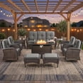 thumbnail image 2 of Patiobula Patio Furniture Set with Propane Fire Pit Table, 10 Pieces Outdoor Sectional Couch, Brown Wicker Rattan Conversation Sofa with Swivel Chair Ottoman for Backyard Deck, Gray, 2 of 14