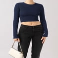thumbnail image 3 of Women T-shirt Long Sleeve Crew Neck Solid Slim Fit Ladies Fall Tops, 3 of 6