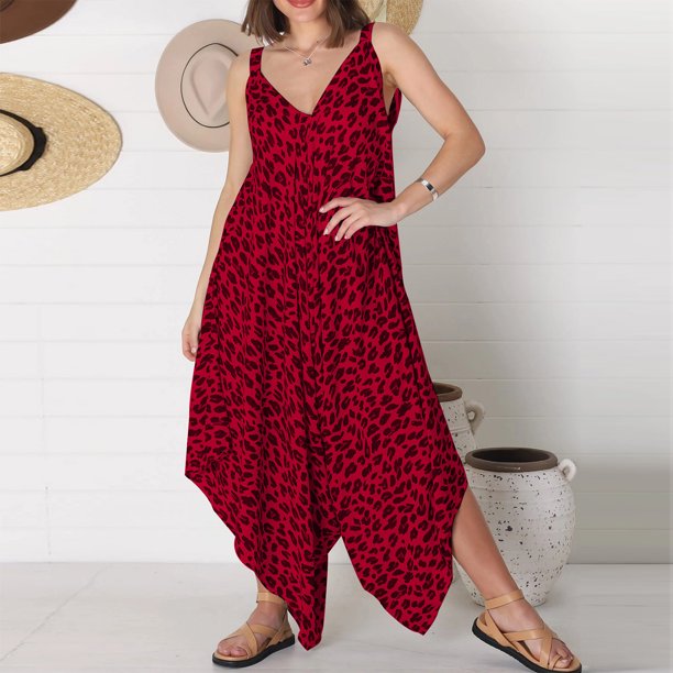 Mono De Verano Traje de vacaciones con estampado de leopardo de una pieza sexy asimétrico para mujer Cgtredaw L Rojo para Mujer