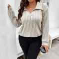 thumbnail image 6 of Summer Sweaters for Women V Neck Collared Long Sleeve Knit Tops Plus Size Curved Hem Pullover Sweater Trendy Lightweight Casual Loose Fit Top Beige 2XL, 6 of 6