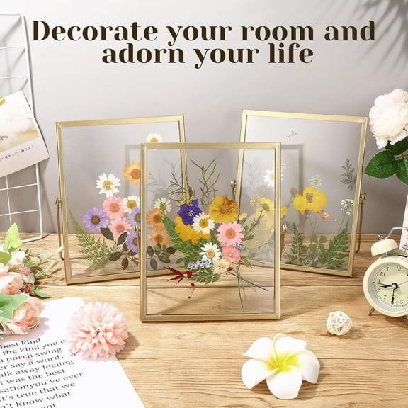 6 Pieces 5x7 Inch Gold Floating Frame Glass Picture Photo Frame Bulk Metal Vintage Geometric Vertical Tabletop Display or Wall Mounting Decor(Gold)