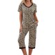 thumbnail image 1 of Qucoqpe - Conjuntos de pijama cómodos para mujer, con blusa de manga corta con cuello en V y pantalones anchos con estampado floral, estilo capri holgado, 1 of 5