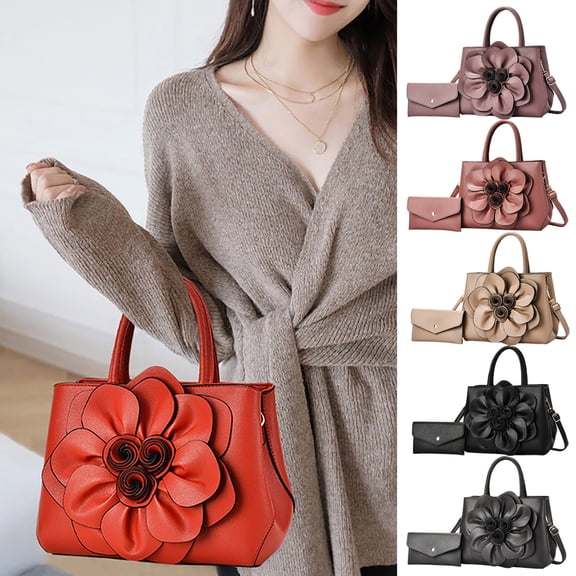Faraee 2Pcs Women Medium Satchel Handbag Work Tote Shoulder Crossbody Bag Casual Top Handle Purse with Clutch Wallet Black