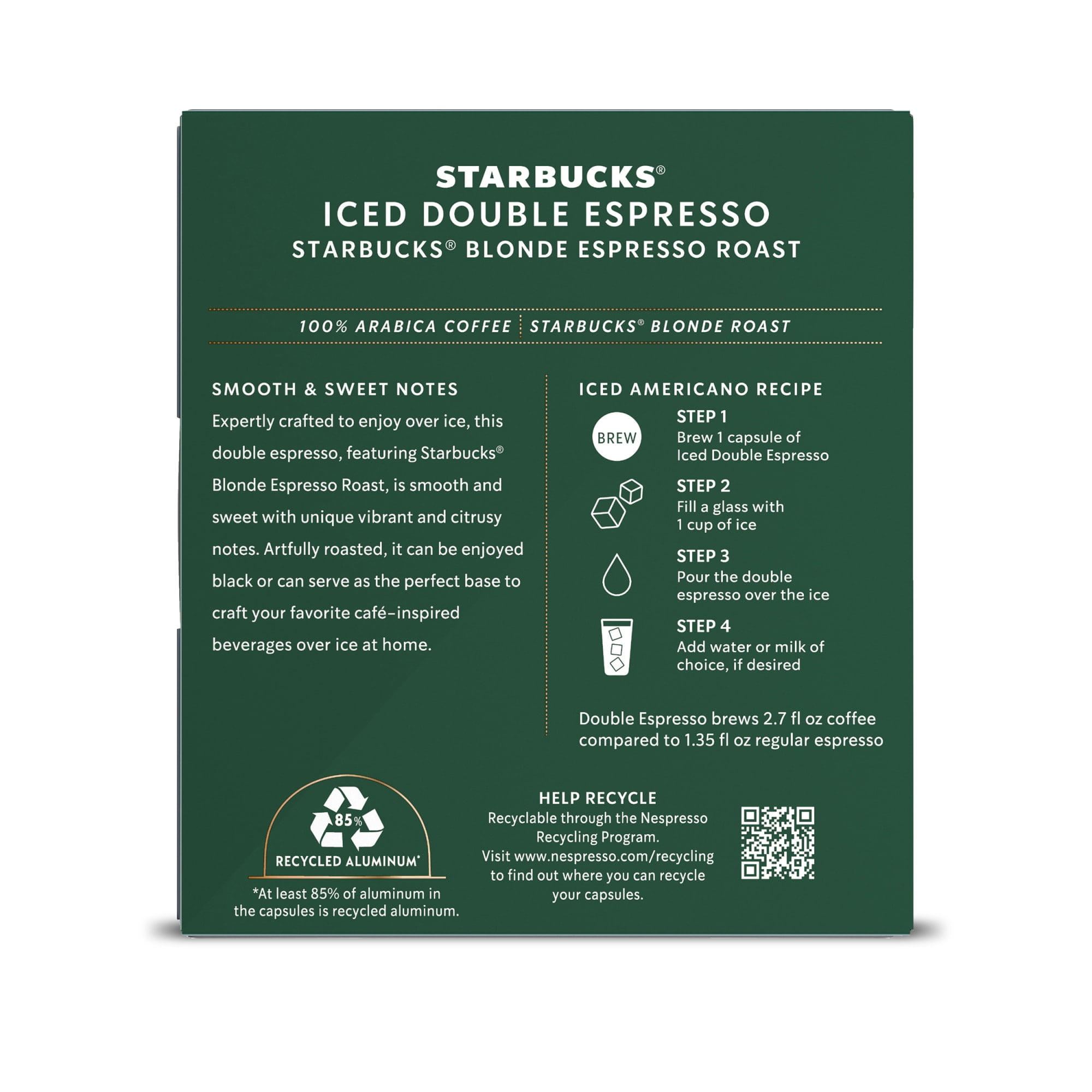 Starbucks by Nespresso Vertuo, Iced Double Espresso Starbucks Blonde Espresso Roast, 8 Pods