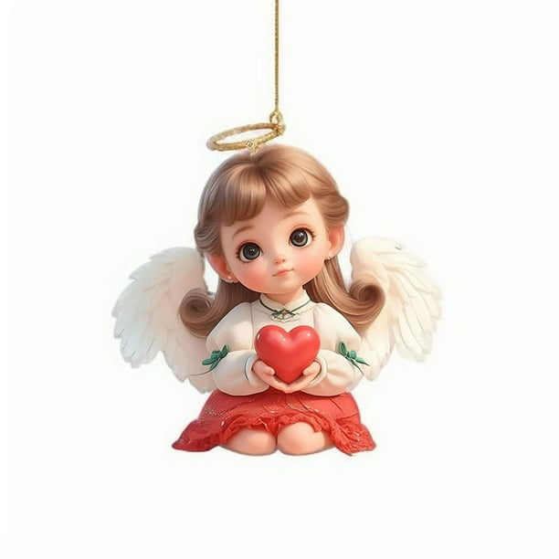 Decoraciones para San Valentín, adornos para San Valentín, regalos creativos de San Valentín, colgante de ángel acrílico en forma de corazón para llavero de San Valentín, espejo retrovisor de coche, m