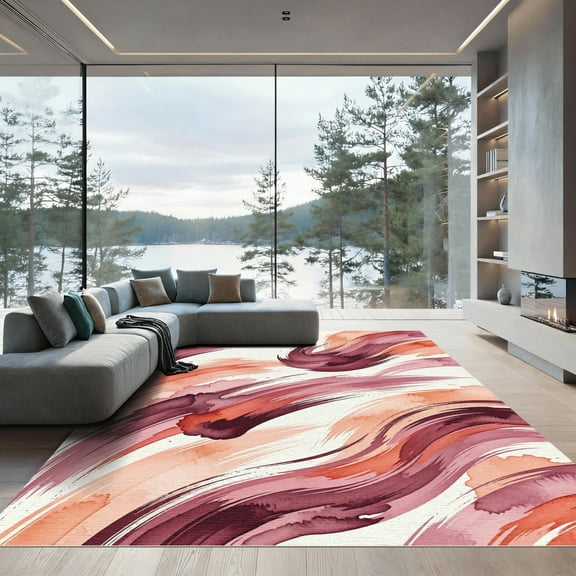 ODIKA 4'x6' Machine Washable Non-Slip Area Rug, Watercolor Burgundy High Traffic Rug, Red, 934446