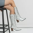 thumbnail image 7 of UngA Wide Calf Boots Women's Western Boots Square Toe Heel Zipper Embroidered Ankle Boots Silver,6, 7 of 7